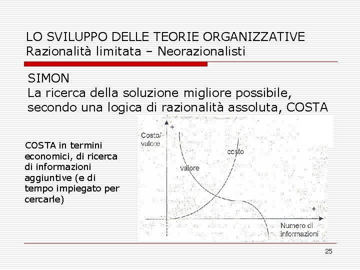 LO SVILUPPO DELLE TEORIE ORGANIZZATIVE Razionalità limitata – Neorazionalisti SIMON La ricerca della soluzione