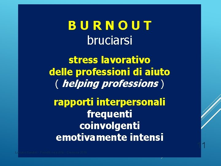 BURNOUT bruciarsi stress lavorativo delle professioni di aiuto ( helping professions ) rapporti interpersonali BURNOUT bruciarsi stress lavorativo delle professioni di aiuto ( helping professions ) rapporti interpersonali