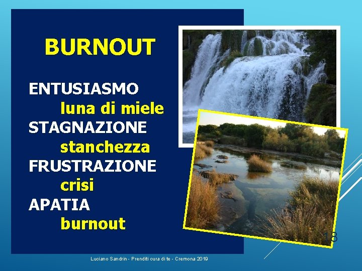 BURNOUT ENTUSIASMO luna di miele STAGNAZIONE stanchezza FRUSTRAZIONE crisi APATIA burnout Luciano Sandrin - BURNOUT ENTUSIASMO luna di miele STAGNAZIONE stanchezza FRUSTRAZIONE crisi APATIA burnout Luciano Sandrin -
