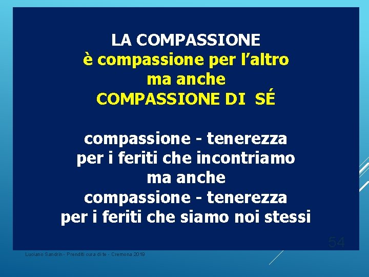 LA COMPASSIONE è compassione per l’altro ma anche COMPASSIONE DI SÉ compassione - tenerezza LA COMPASSIONE è compassione per l’altro ma anche COMPASSIONE DI SÉ compassione - tenerezza