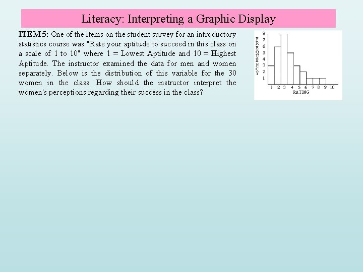 Literacy: Interpreting a Graphic Display ITEM 5: One of the items on the student Literacy: Interpreting a Graphic Display ITEM 5: One of the items on the student
