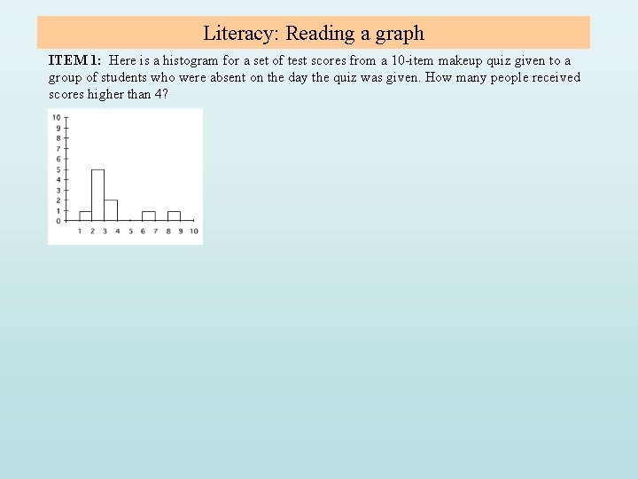 Literacy: Reading a graph ITEM 1: Here is a histogram for a set of Literacy: Reading a graph ITEM 1: Here is a histogram for a set of