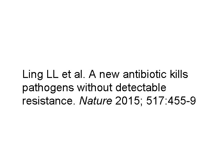 Ling LL et al. A new antibiotic kills pathogens without detectable resistance. Nature 2015;