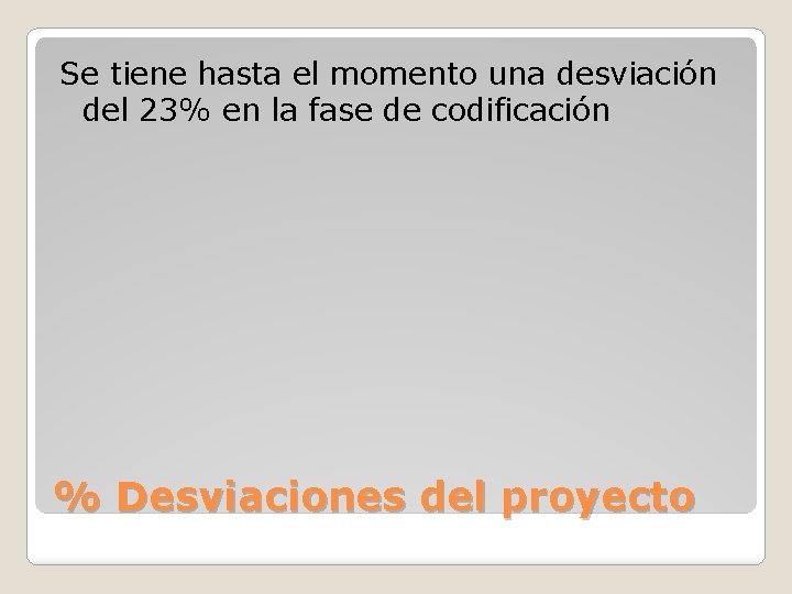 Se tiene hasta el momento una desviación del 23% en la fase de codificación