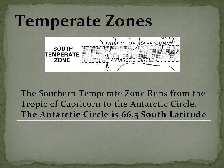 Temperate Zones The Southern Temperate Zone Runs from the Tropic of Capricorn to the