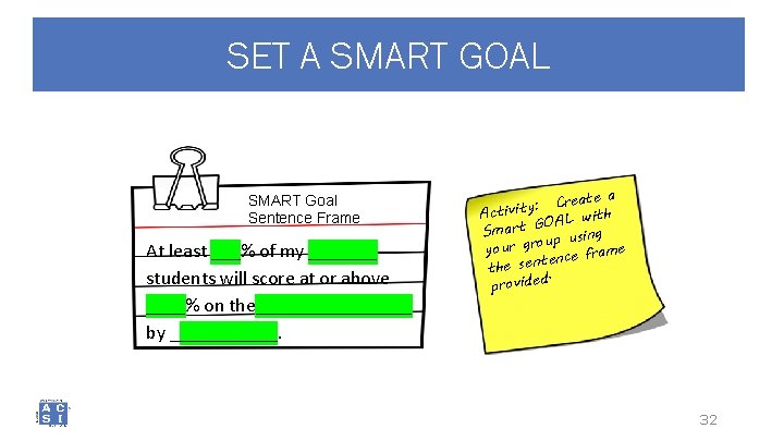 SET A SMART GOAL SMART Goal Sentence Frame At least ___% of my _______