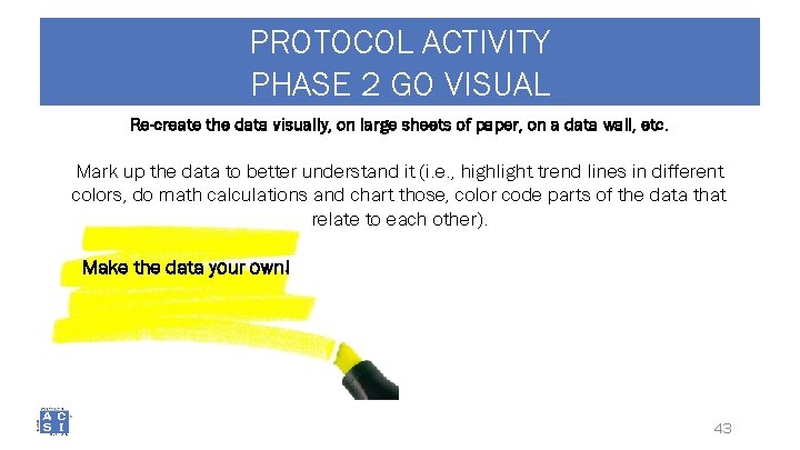 PROTOCOL ACTIVITY PHASE 2 GO VISUAL Re-create the data visually, on large sheets of