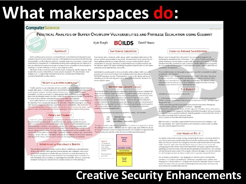 What makerspaces do: Creative Security Enhancements 