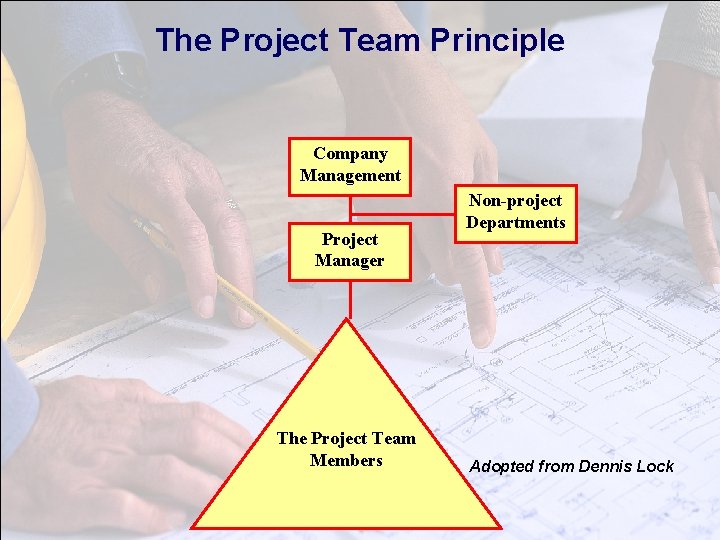 The Project Team Principle Company Management Project Manager The Project Team Members Non-project Departments