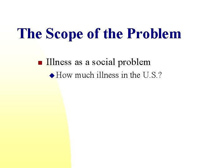 The Scope of the Problem n Illness as a social problem u How much