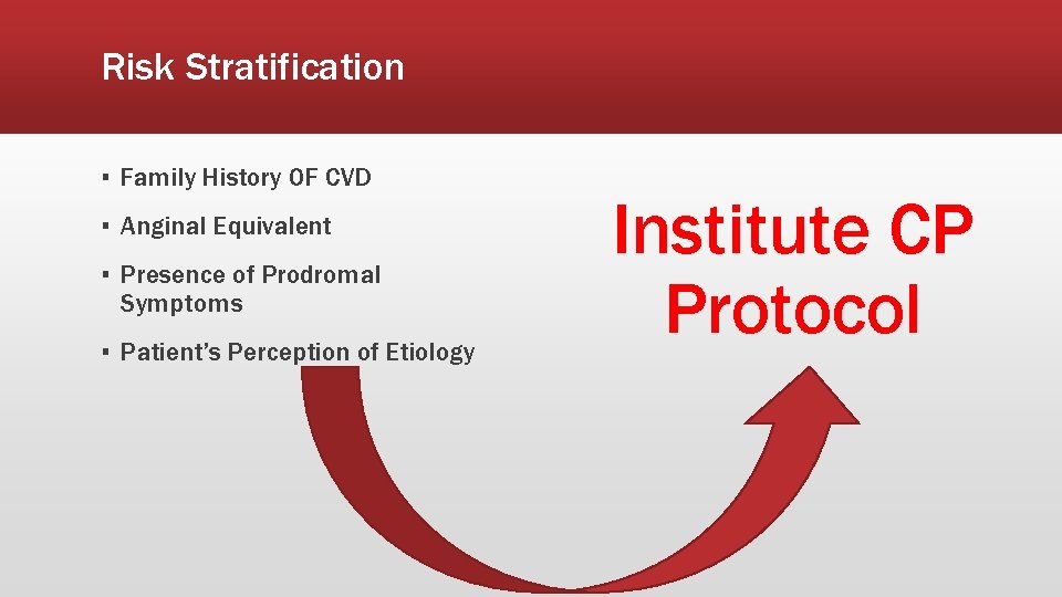 Risk Stratification ▪ Family History OF CVD ▪ Anginal Equivalent ▪ Presence of Prodromal