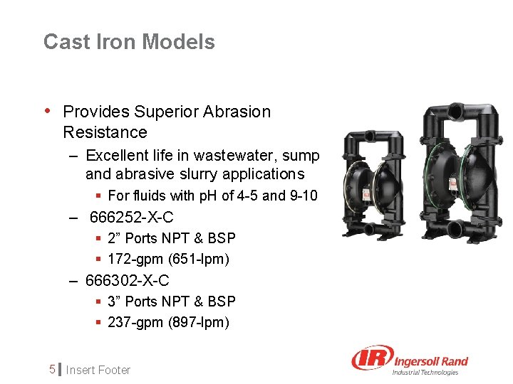 Cast Iron Models • Provides Superior Abrasion Resistance – Excellent life in wastewater, sump