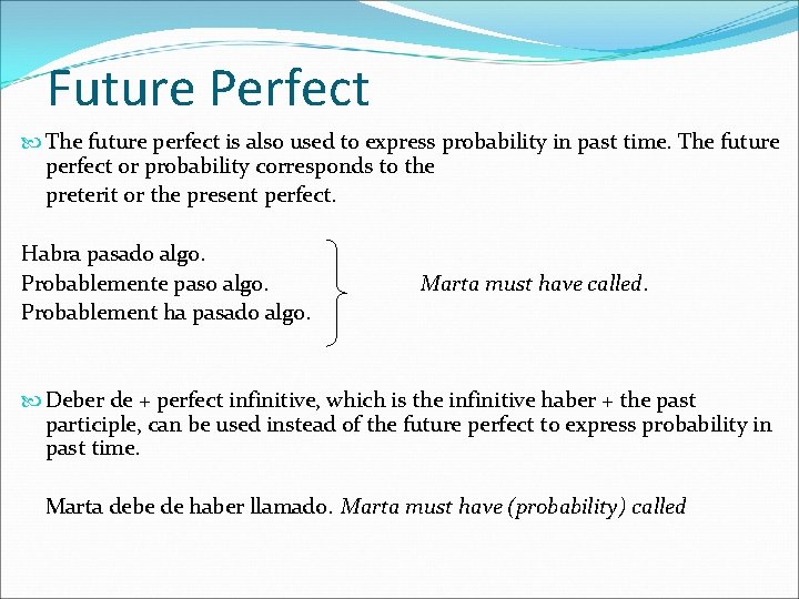Future Perfect The future perfect is also used to express probability in past time.