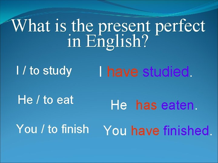 What is the present perfect in English? I / to study He / to