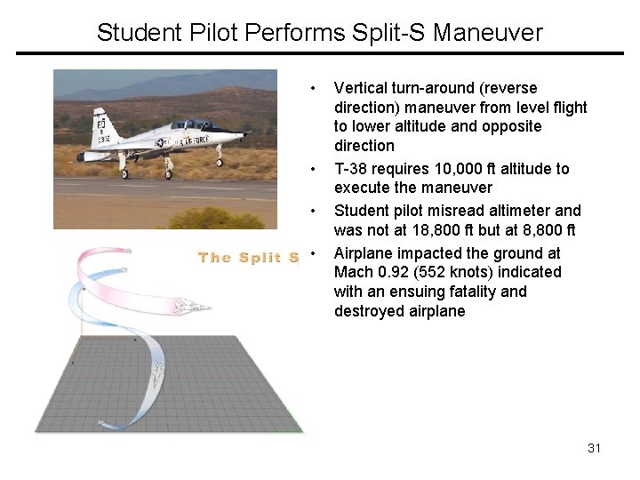 Student Pilot Performs Split-S Maneuver • • Vertical turn-around (reverse direction) maneuver from level