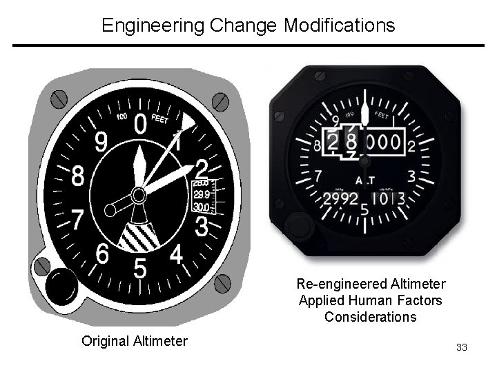 Engineering Change Modifications Re-engineered Altimeter Applied Human Factors Considerations Original Altimeter 33 
