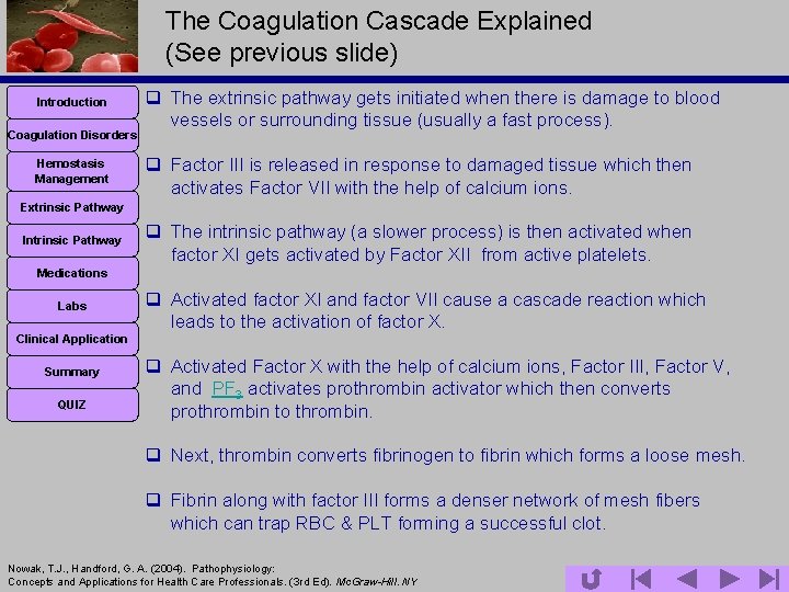 The Coagulation Cascade Explained (See previous slide) Introduction Coagulation Disorders Hemostasis Management q The