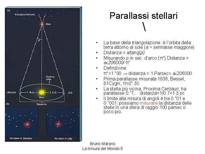 Parallassi stellari  • • La base della triangolazione è l’orbita della terra attorno