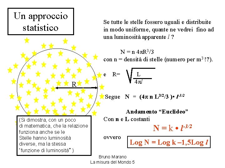 Un approccio statistico Se tutte le stelle fossero uguali e distribuite in modo uniforme,