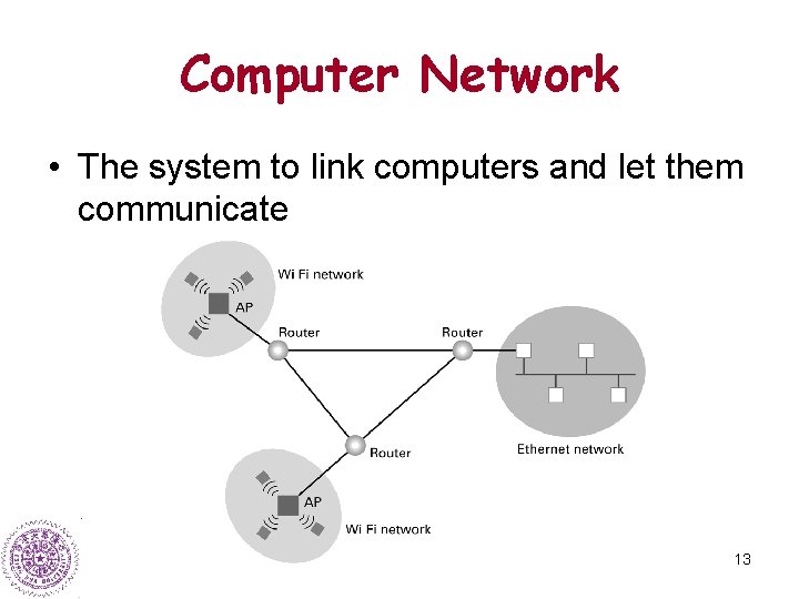 Computer Network • The system to link computers and let them communicate 13 