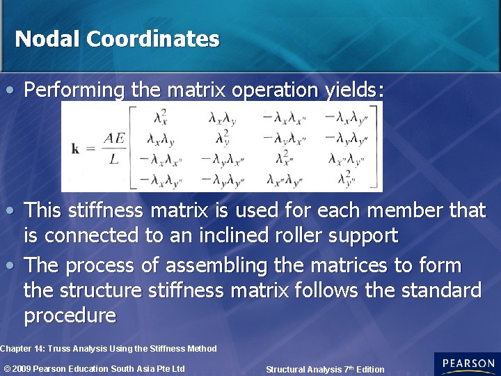 Nodal Coordinates • Performing the matrix operation yields: • This stiffness matrix is used