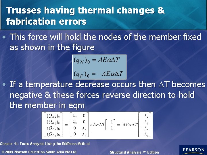 Trusses having thermal changes & fabrication errors • This force will hold the nodes