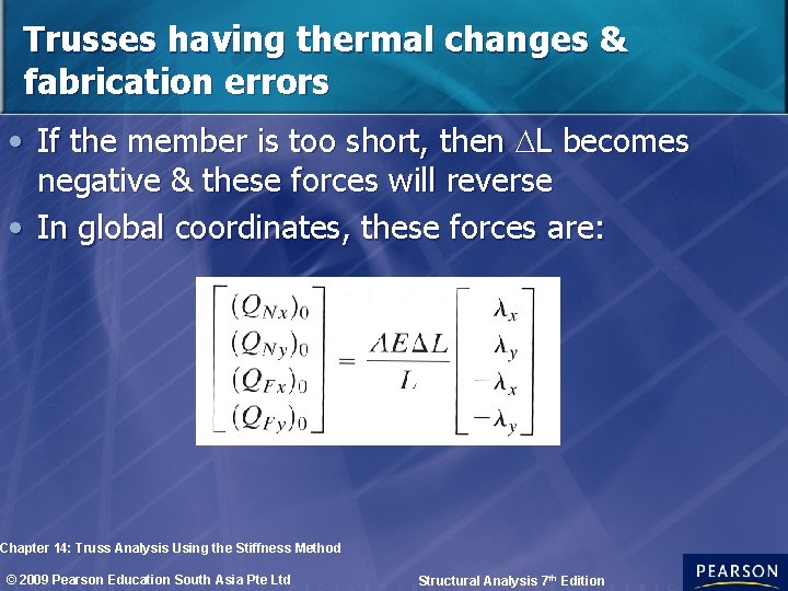 Trusses having thermal changes & fabrication errors • If the member is too short,