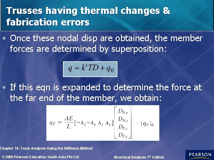 Trusses having thermal changes & fabrication errors • Once these nodal disp are obtained,