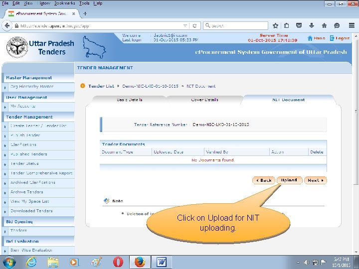 Click on Upload for NIT uploading. 