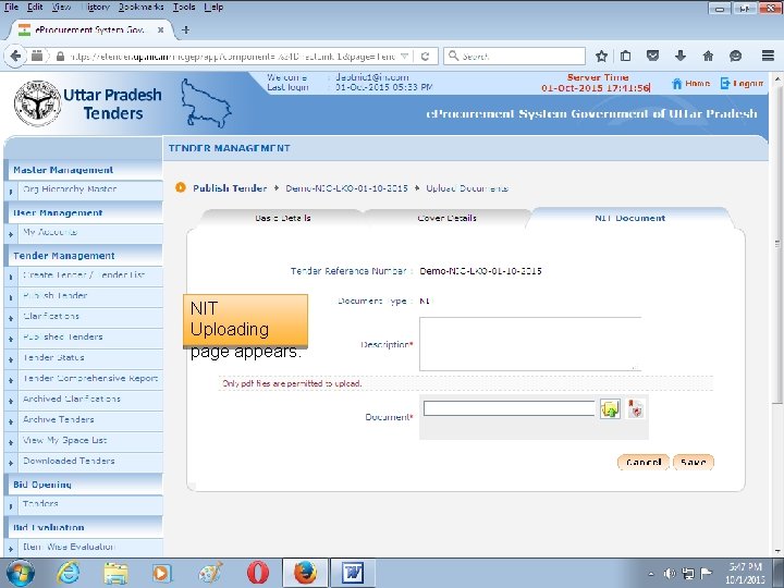 NIT Uploading page appears. 