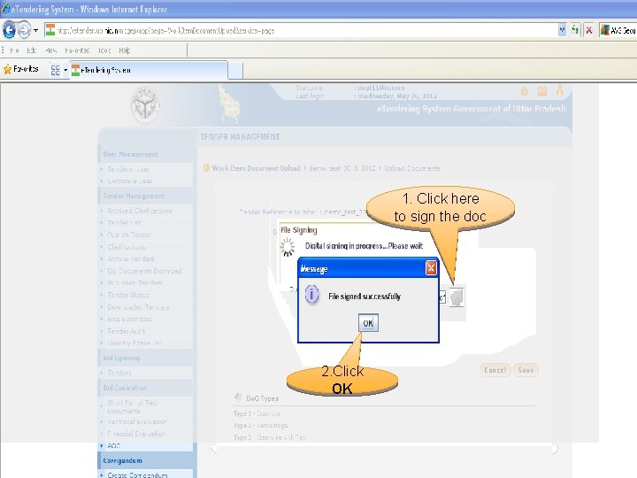 1. Click here to sign the doc 2. Click OK 