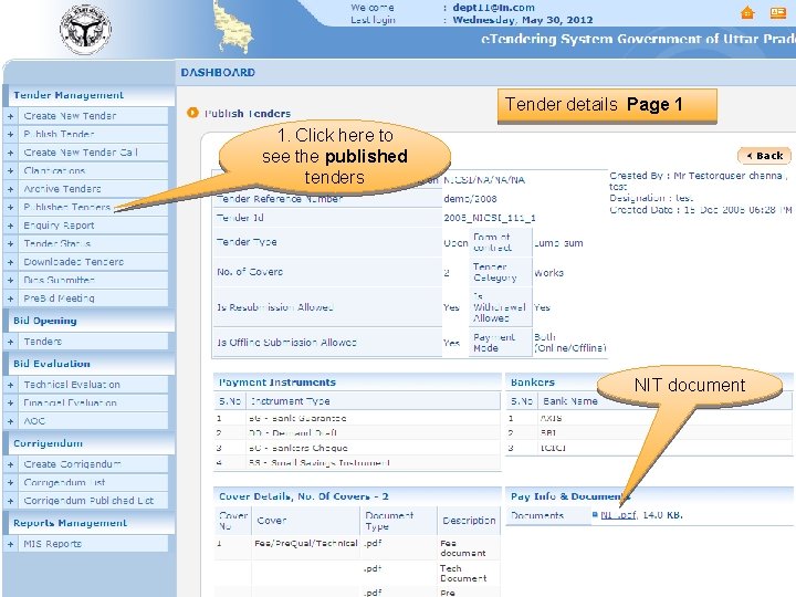 Tender details Page 1 1. Click here to see the published tenders NIT document