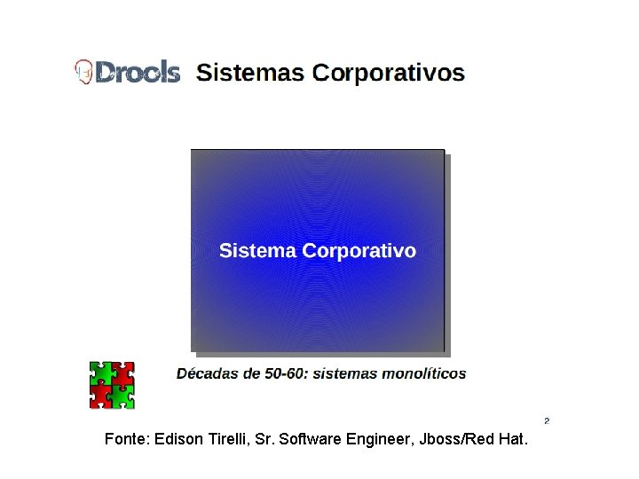 Fonte: Edison Tirelli, Sr. Software Engineer, Jboss/Red Hat. Fonte: Edison Tirelli, Sr. Software Engineer, Jboss/Red Hat.