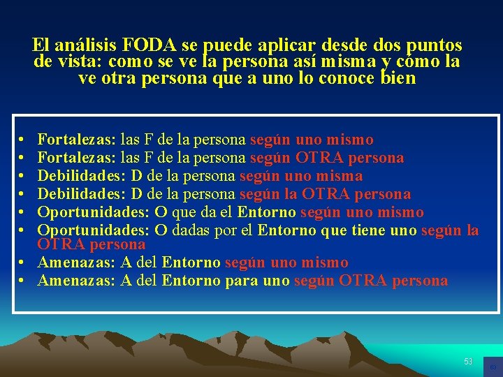 El análisis FODA se puede aplicar desde dos puntos de vista: como se ve