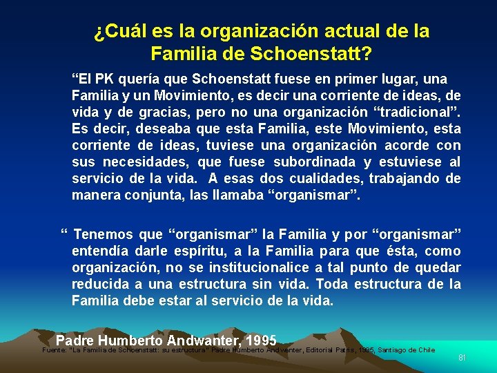 ¿Cuál es la organización actual de la Familia de Schoenstatt? “El PK quería que