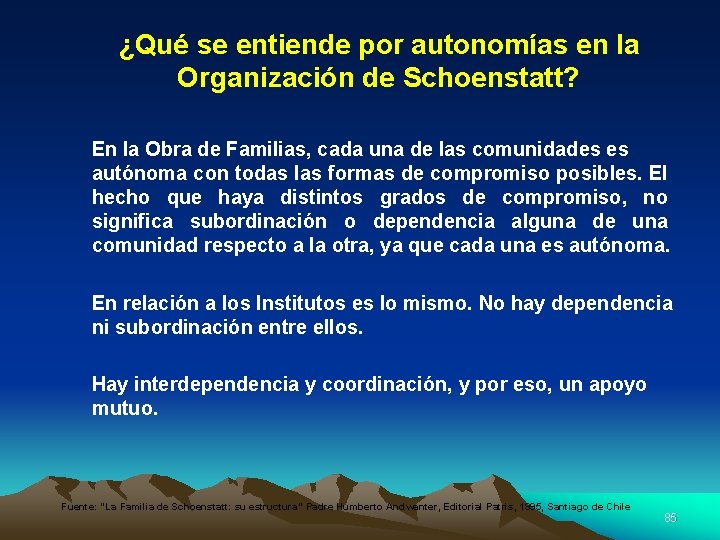 ¿Qué se entiende por autonomías en la Organización de Schoenstatt? En la Obra de