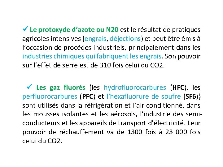  Le protoxyde d’azote ou N 20 est le résultat de pratiques agricoles intensives