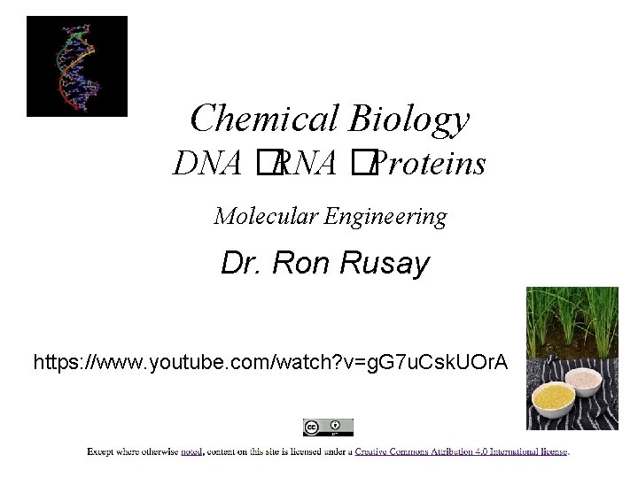 Chemical Biology DNA �RNA �Proteins Molecular Engineering Dr. Ron Rusay https: //www. youtube. com/watch?