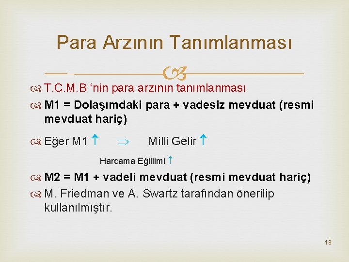 Para Arzının Tanımlanması T. C. M. B ‘nin para arzının tanımlanması M 1 =