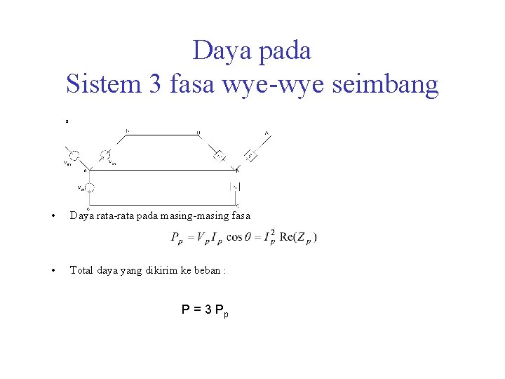 Daya pada Sistem 3 fasa wye-wye seimbang • Daya rata-rata pada masing-masing fasa •