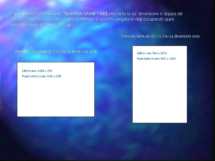 Si intende per carta formato “DOPPIA CASSETTA” quella carta la cui dimensione è doppia Si intende per carta formato “DOPPIA CASSETTA” quella carta la cui dimensione è doppia