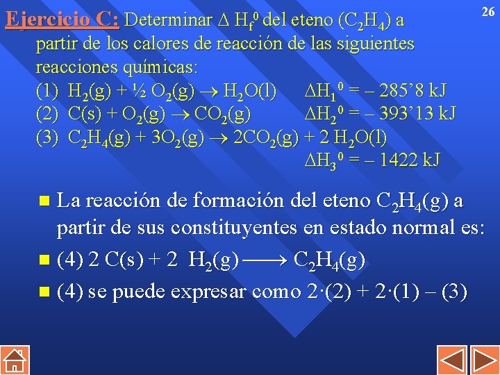 Ejercicio C: Determinar Hf 0 del eteno (C 2 H 4) a partir de