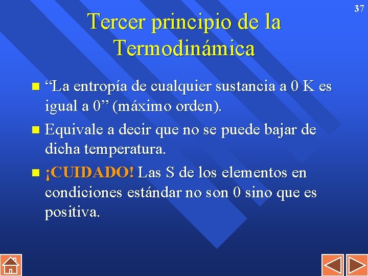 Tercer principio de la Termodinámica “La entropía de cualquier sustancia a 0 K es