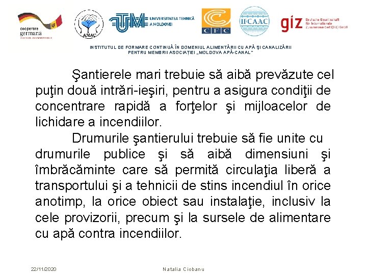 INSTITUTUL DE FORMARE CONTINUĂ ÎN DOMENIUL ALIMENTĂRII CU APĂ ŞI CANALIZĂRII PENTRU MEMBRII ASOCIAȚIEI