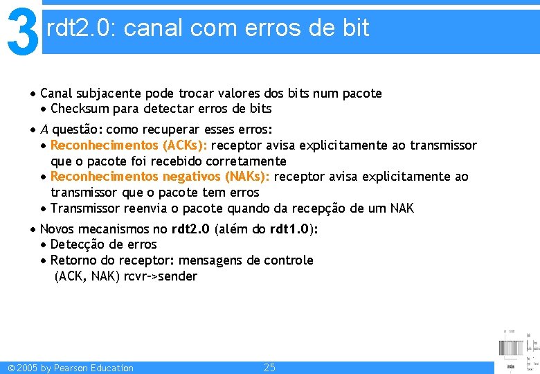 3 rdt 2. 0: canal com erros de bit Canal subjacente pode trocar valores