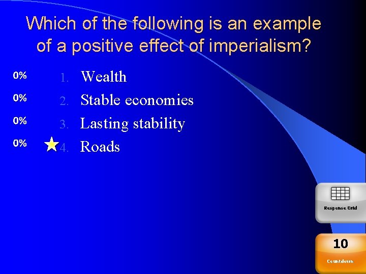Which of the following is an example of a positive effect of imperialism? Wealth
