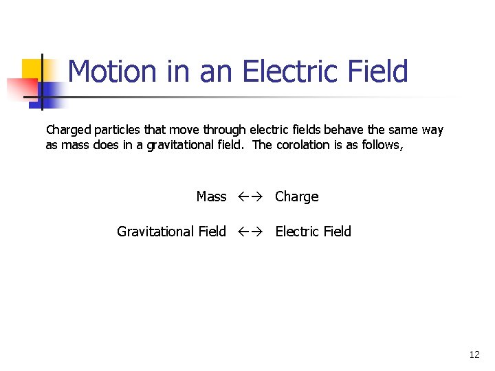 Motion in an Electric Field Charged particles that move through electric fields behave the