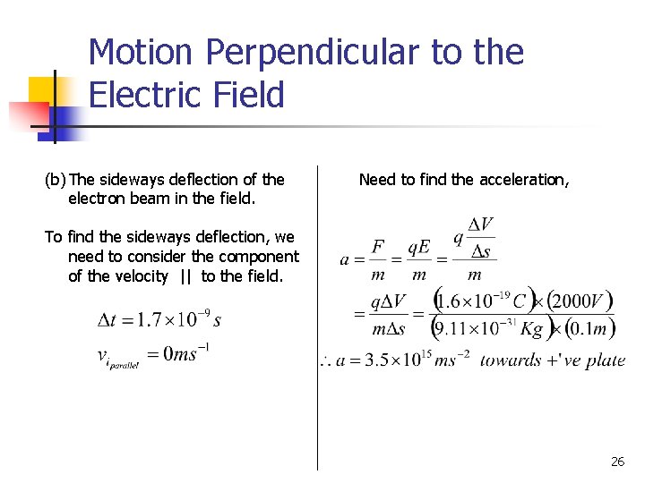 Motion Perpendicular to the Electric Field (b) The sideways deflection of the electron beam