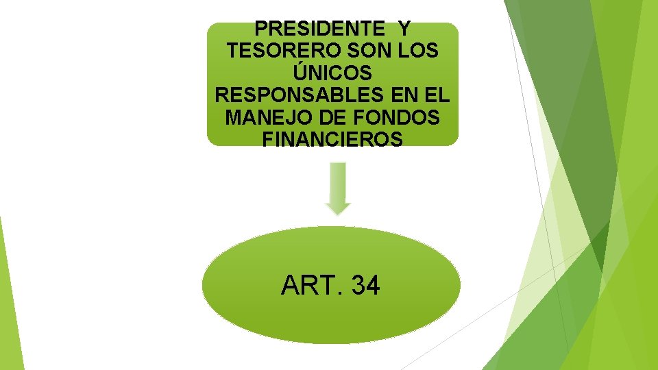 PRESIDENTE Y TESORERO SON LOS ÚNICOS RESPONSABLES EN EL MANEJO DE FONDOS FINANCIEROS ART.