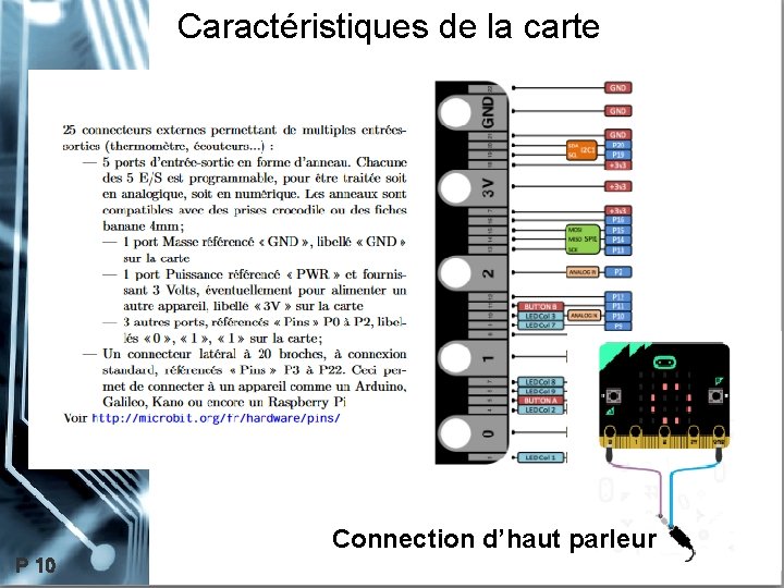 Caractéristiques de la carte Connection d’haut parleur P 10 